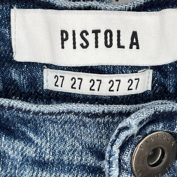 Pistola Blue Flannel Plaid Cuff Cropped Mid Rise Wash Jeans Size 27 - Picture 4 of 11